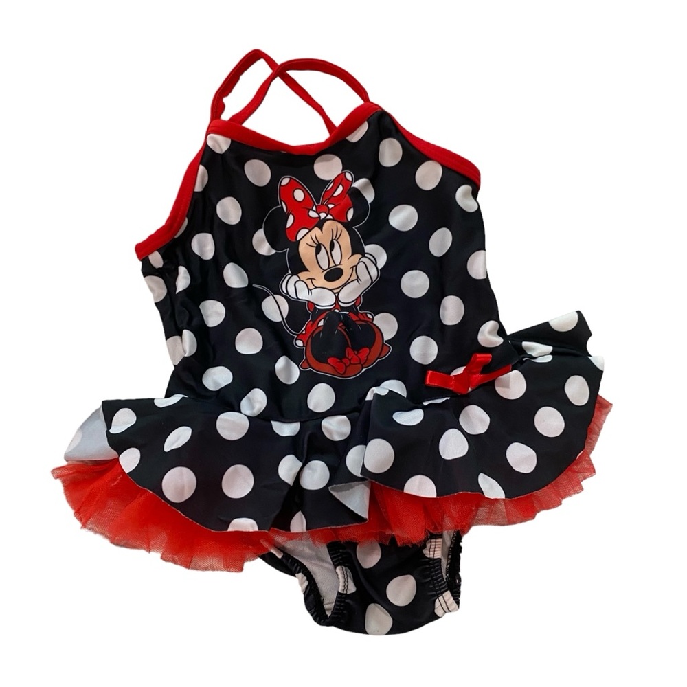 Girls | 24 M | Disney Baby | Minnie Mouse Swim Suit | 1 pc | Black/Ted Poky Dots